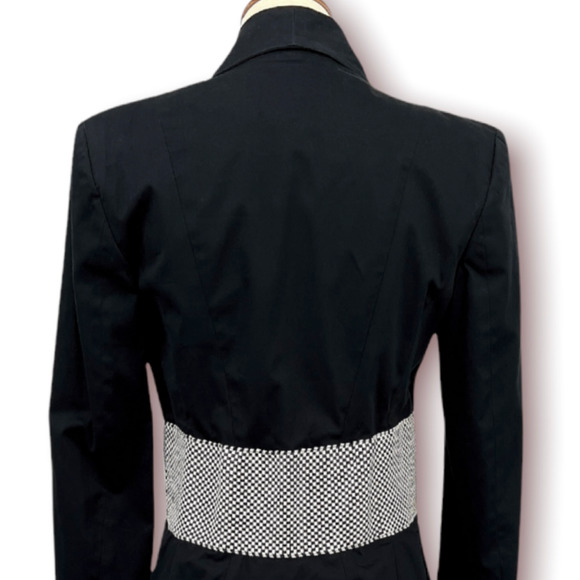 Voyage Italian Black White Geometric Woven Fringe Blazer US 8 IT 44 Designer - Picture 11 of 12
